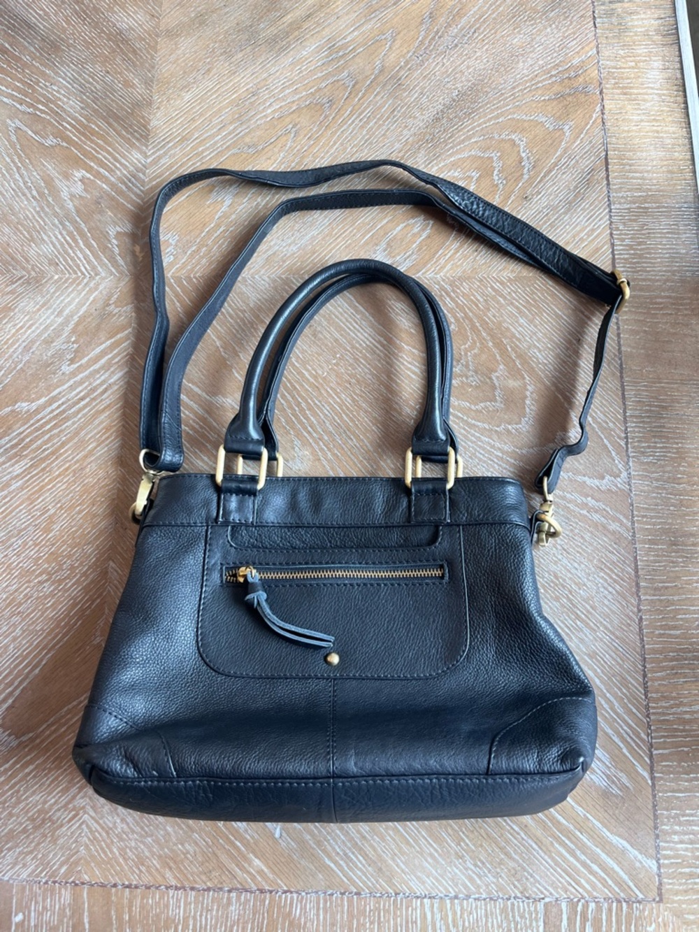 Great American Leatherworks Black Leather Shoulder Satchel with Gold Hardware